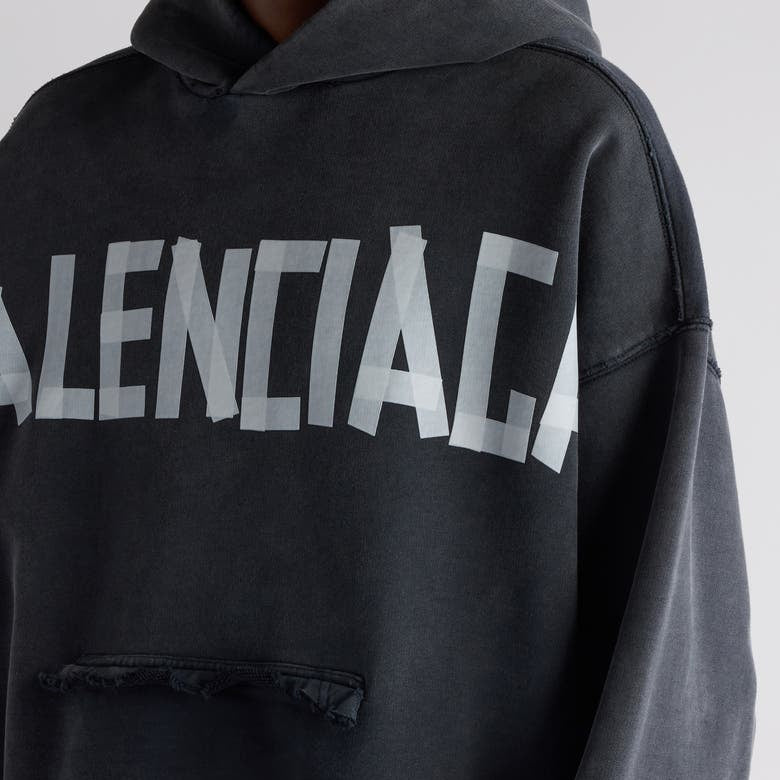 Tape Type Ripped Pocket Large Fit Fleece Hoodie