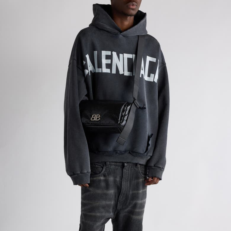 Tape Type Ripped Pocket Large Fit Fleece Hoodie